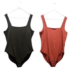Old Navy 2 Piece Lot Body Suits Size XL Tank Olive & Coral Snap Closures